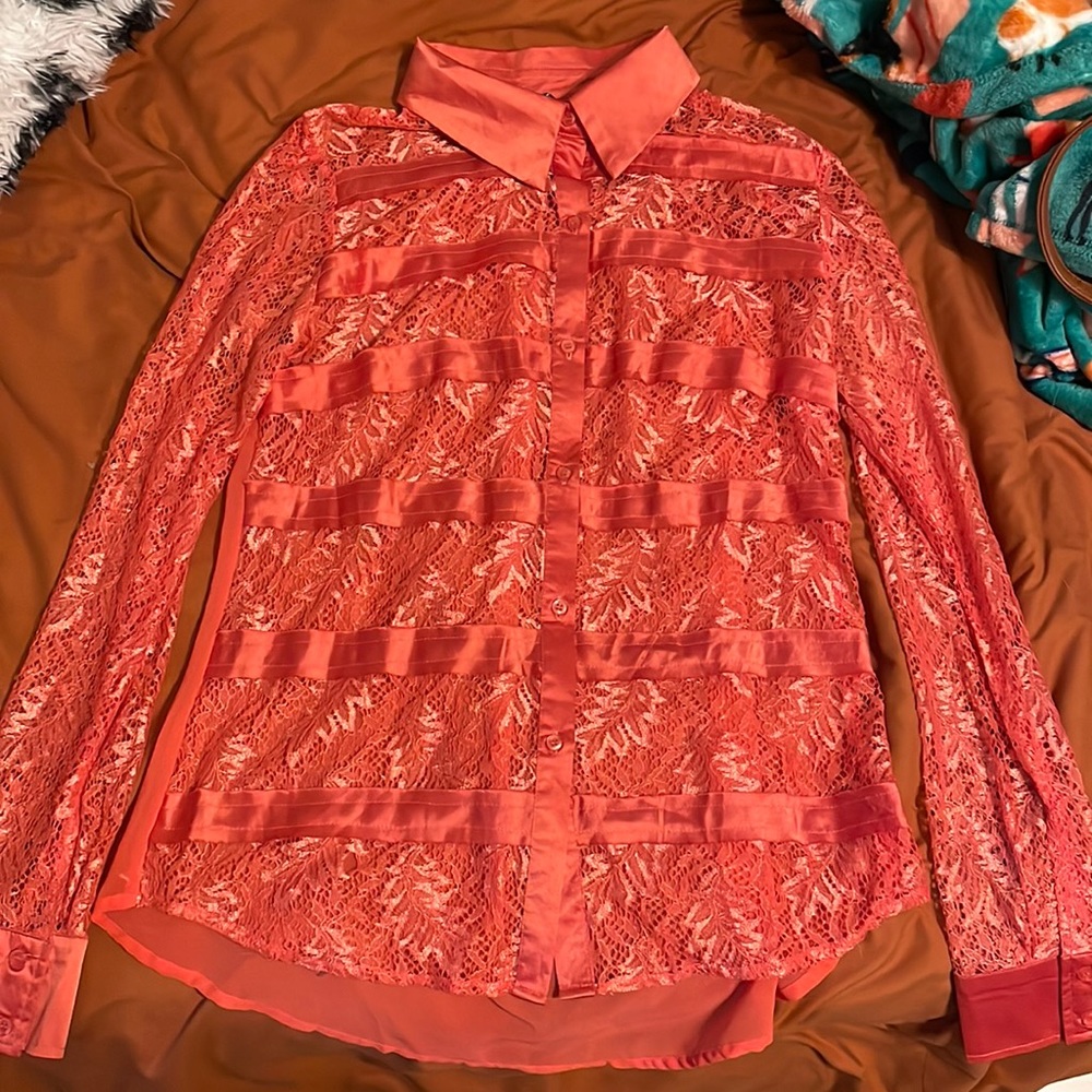 office shirt, see through front, orange
